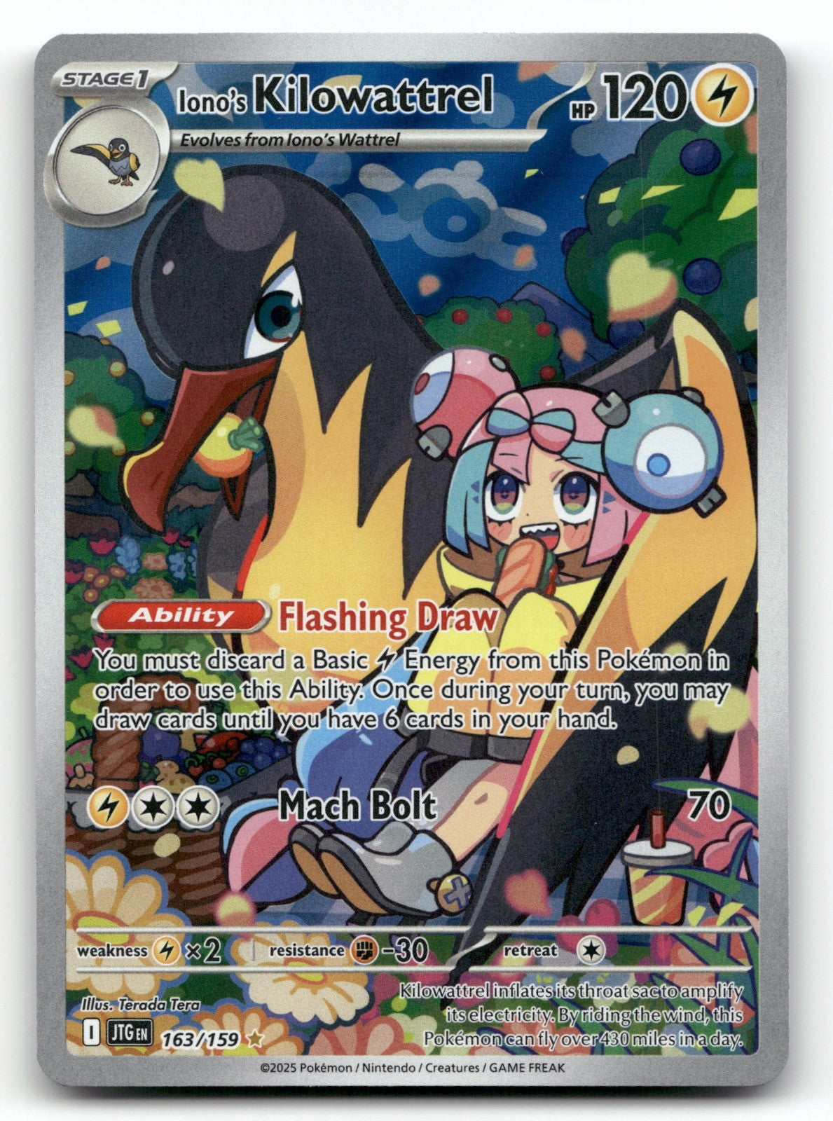 Iono's Kilowattrel Holo Illustration Rare SV09: Journey Together 163/159 NM