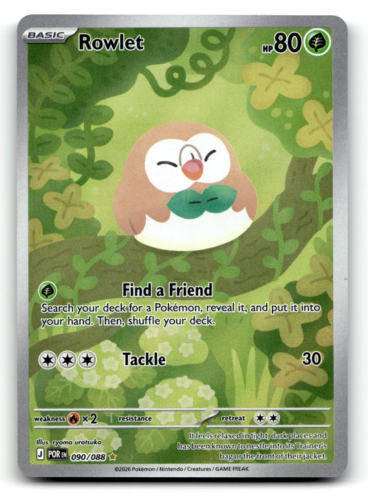 Rowlet Holo Illustration Rare ME03: Perfect Order 090/088 NM
