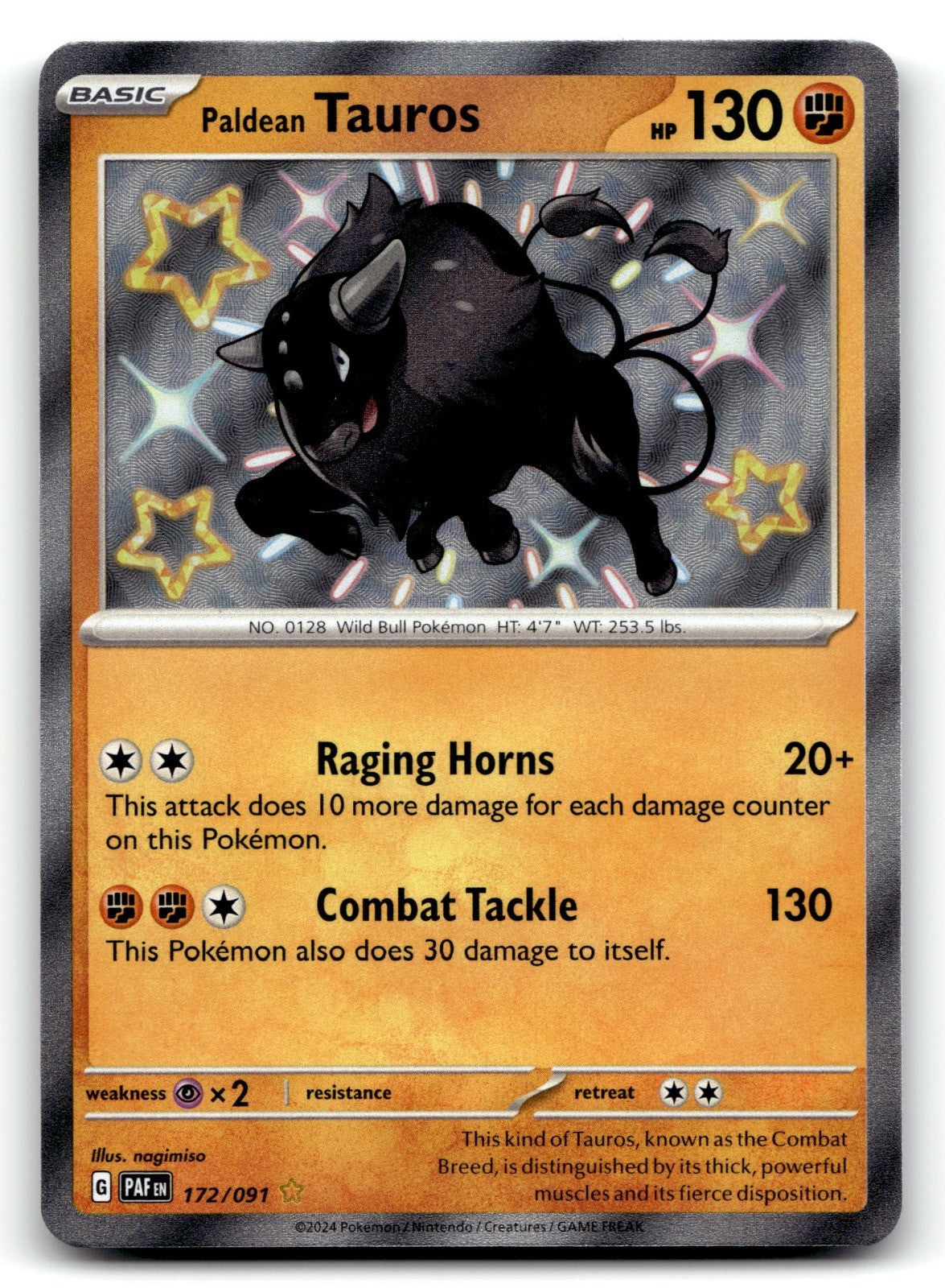 Paldean Tauros Holo Shiny Rare SV: Paldean Fates 172/091 NM