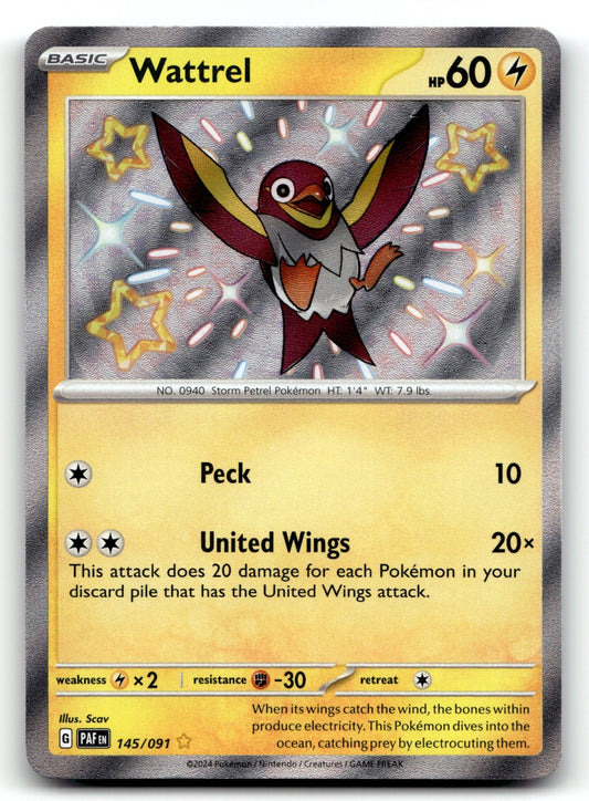 Wattrel Holo Shiny Rare SV: Paldean Fates 145/091 NM